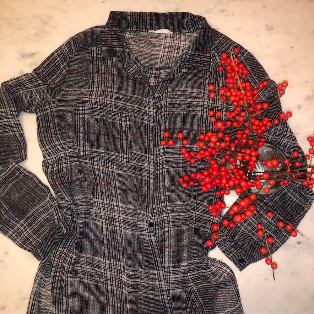 LUSH semi sheer plaid shirt long size small